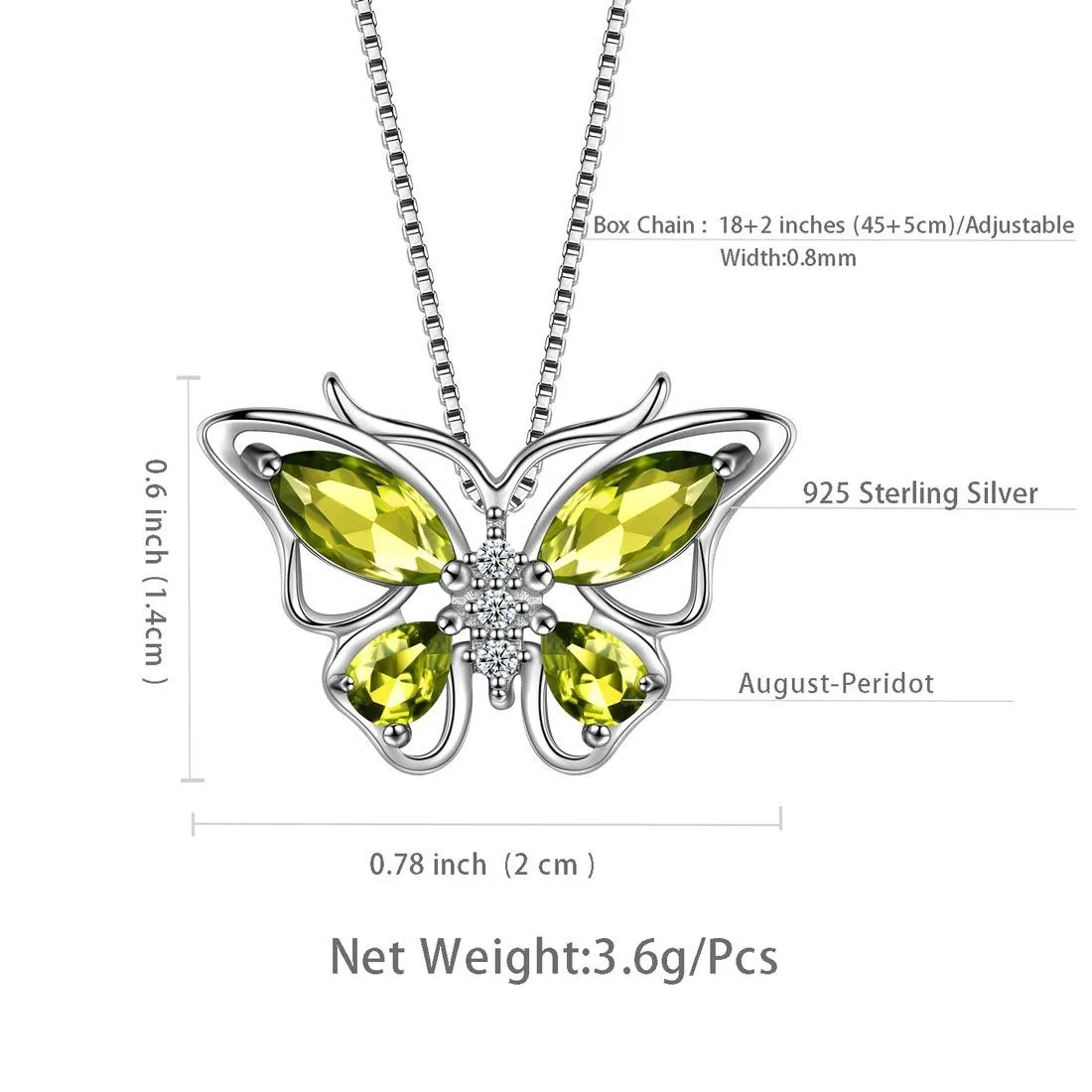 Tokyo Mart Butterfly Pendant Necklace Birthstone August Peridot Women Girls Jewelry Birthday Gift