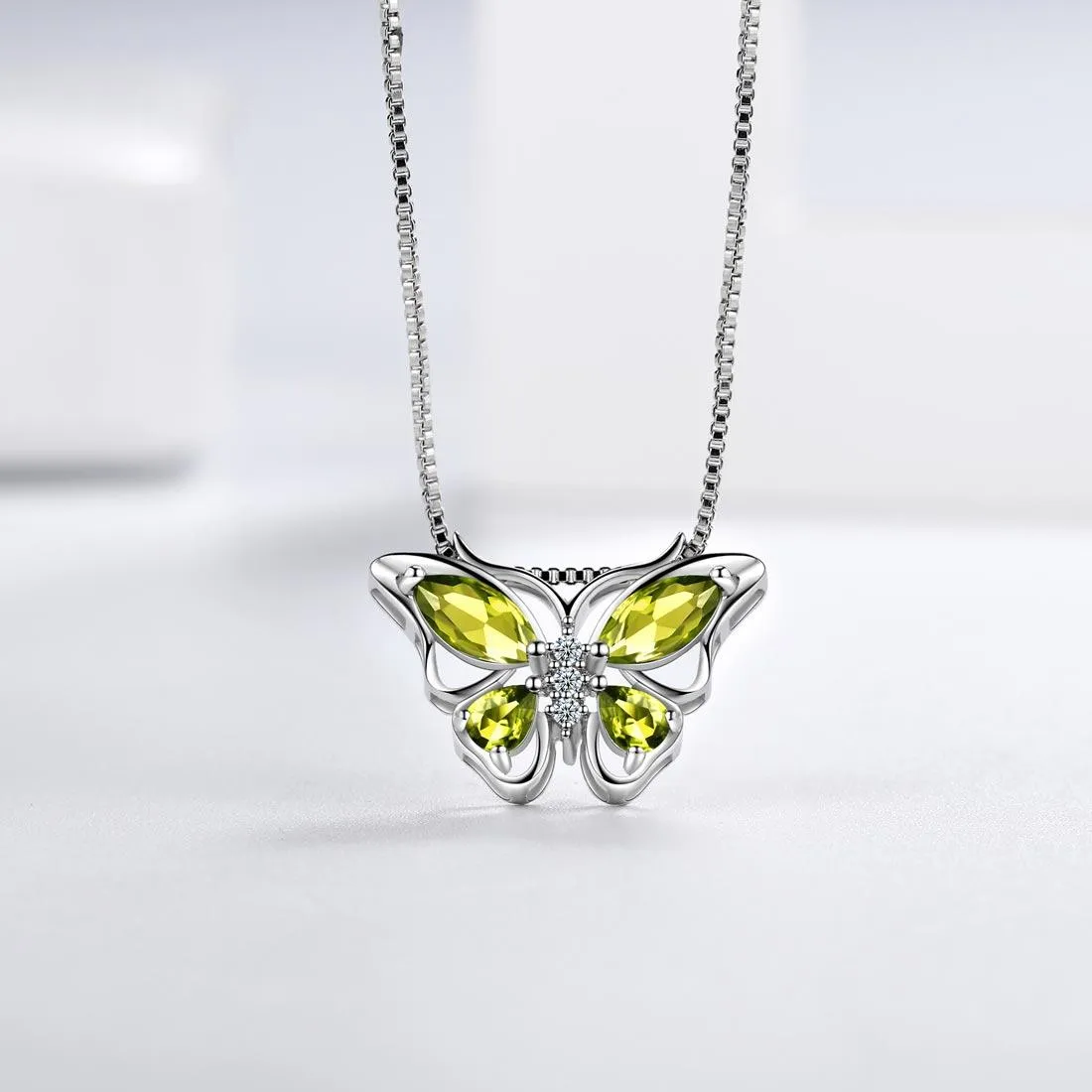 Tokyo Mart Butterfly Pendant Necklace Birthstone August Peridot Women Girls Jewelry Birthday Gift