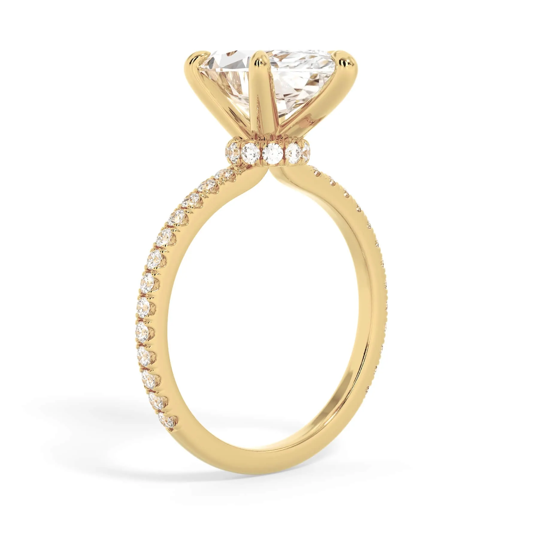 Under Halo with Diamond Shank Engagement Ring - Yellow Gold Wrap