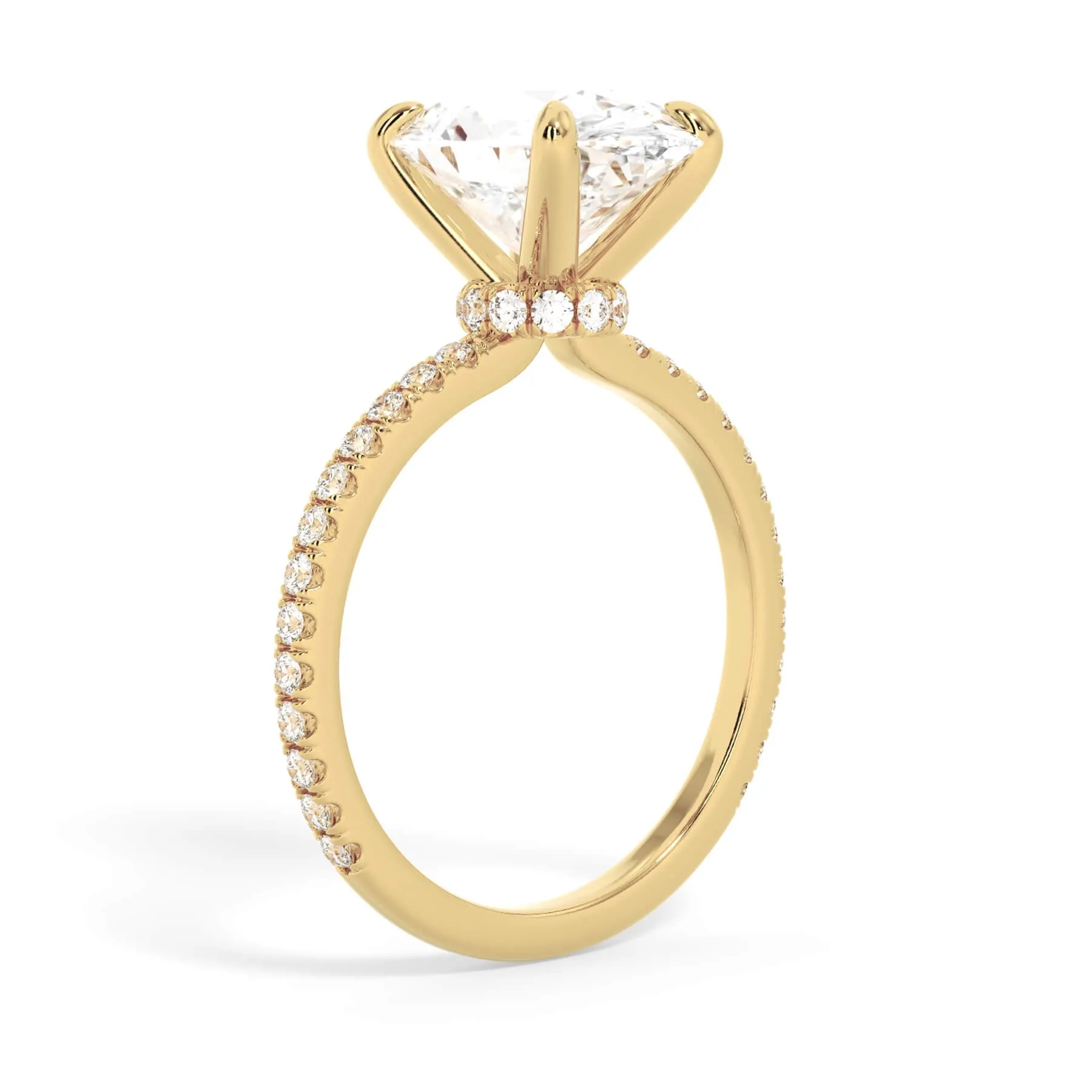 Under Halo with Diamond Shank Engagement Ring - Yellow Gold Wrap