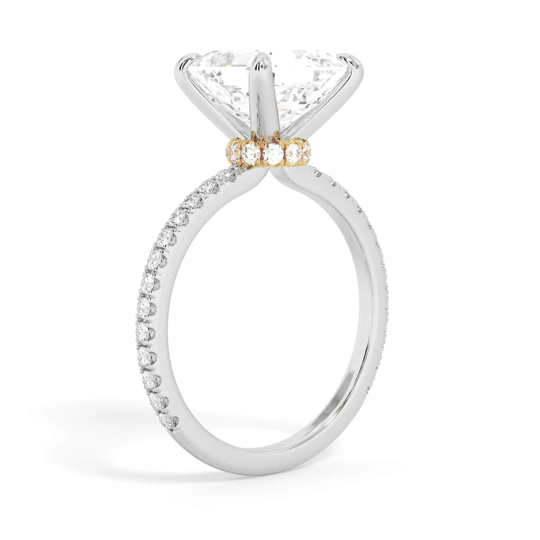 Under Halo with Diamond Shank Engagement Ring - Yellow Gold Wrap