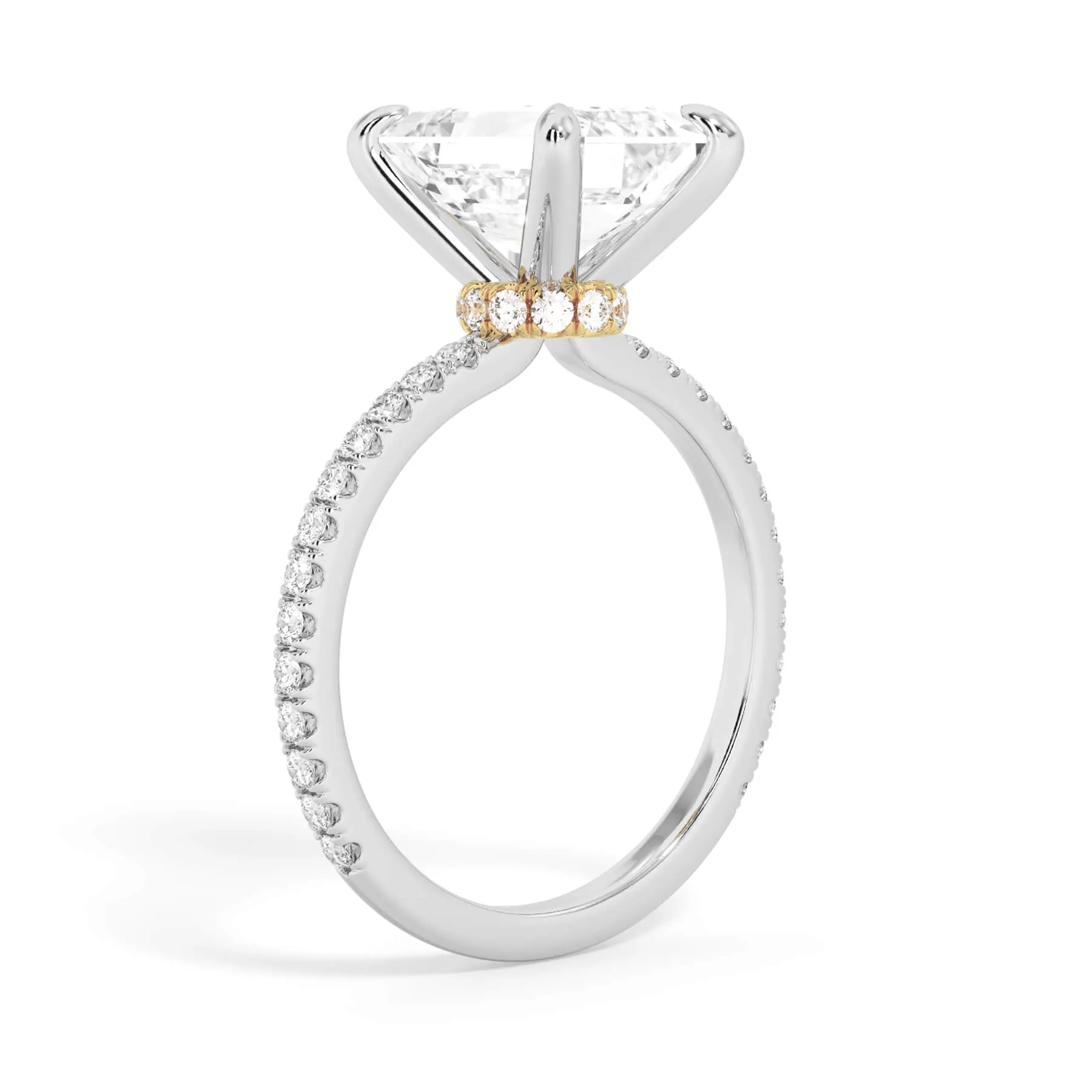 Under Halo with Diamond Shank Engagement Ring - Yellow Gold Wrap