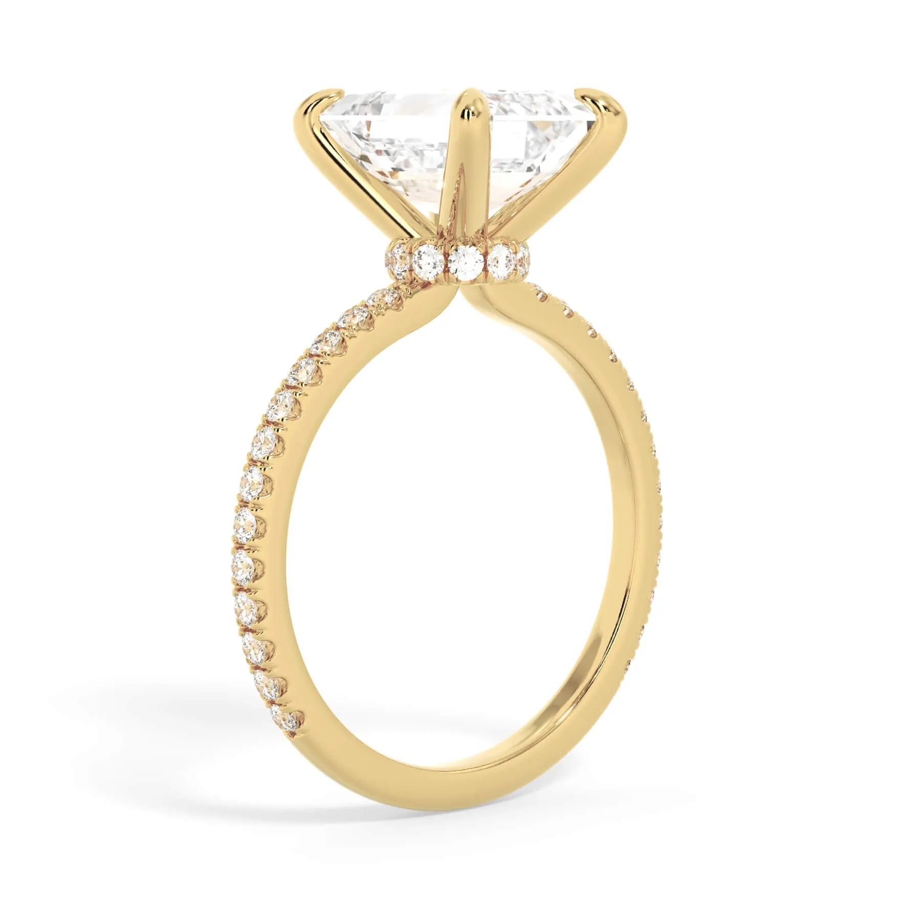 Under Halo with Diamond Shank Engagement Ring - Yellow Gold Wrap