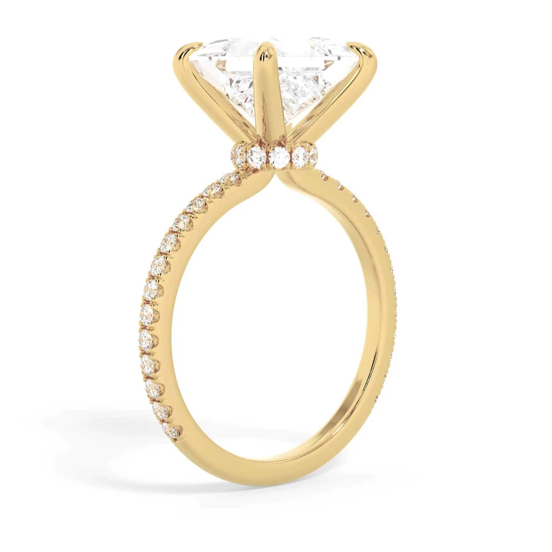 Under Halo with Diamond Shank Engagement Ring - Yellow Gold Wrap