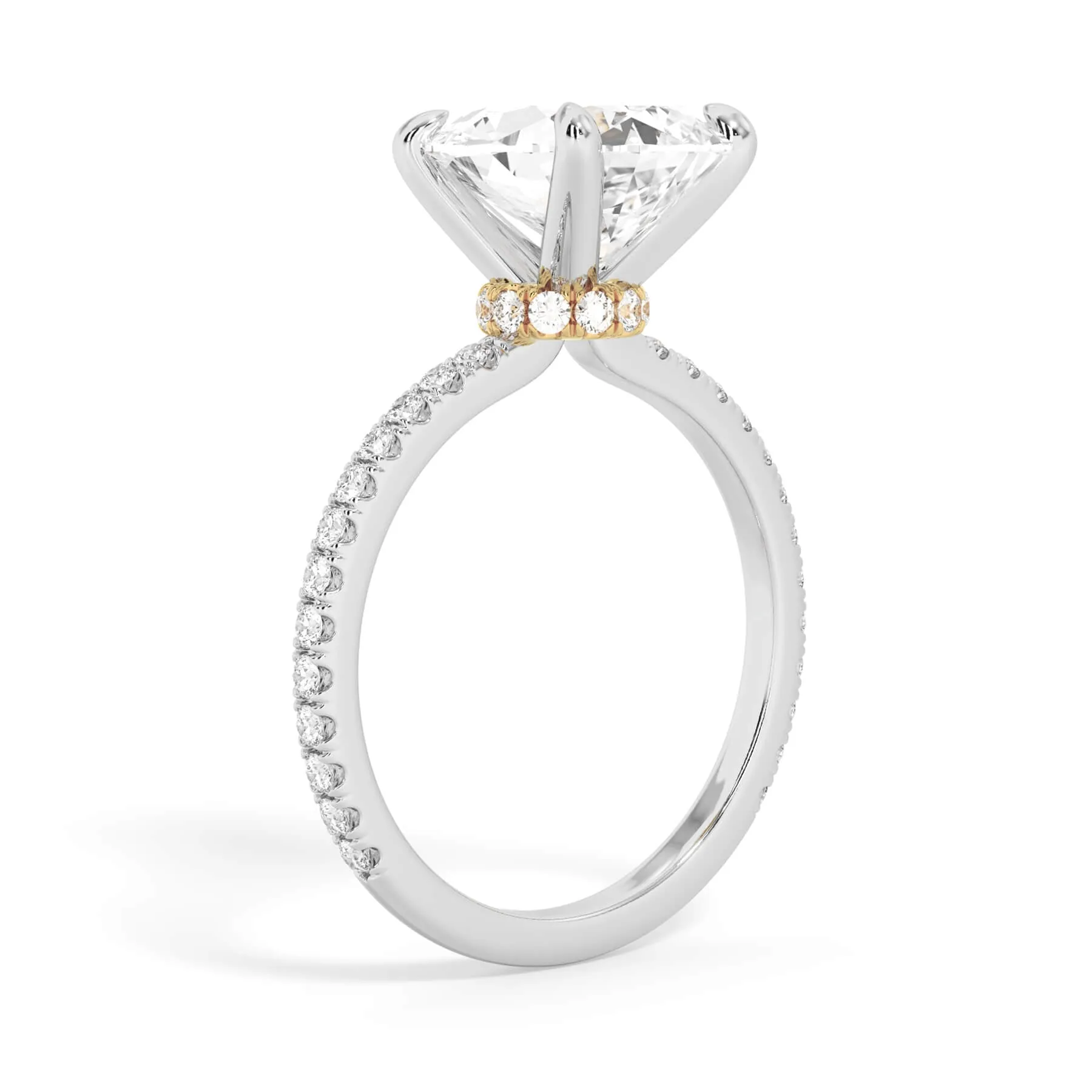 Under Halo with Diamond Shank Engagement Ring - Yellow Gold Wrap