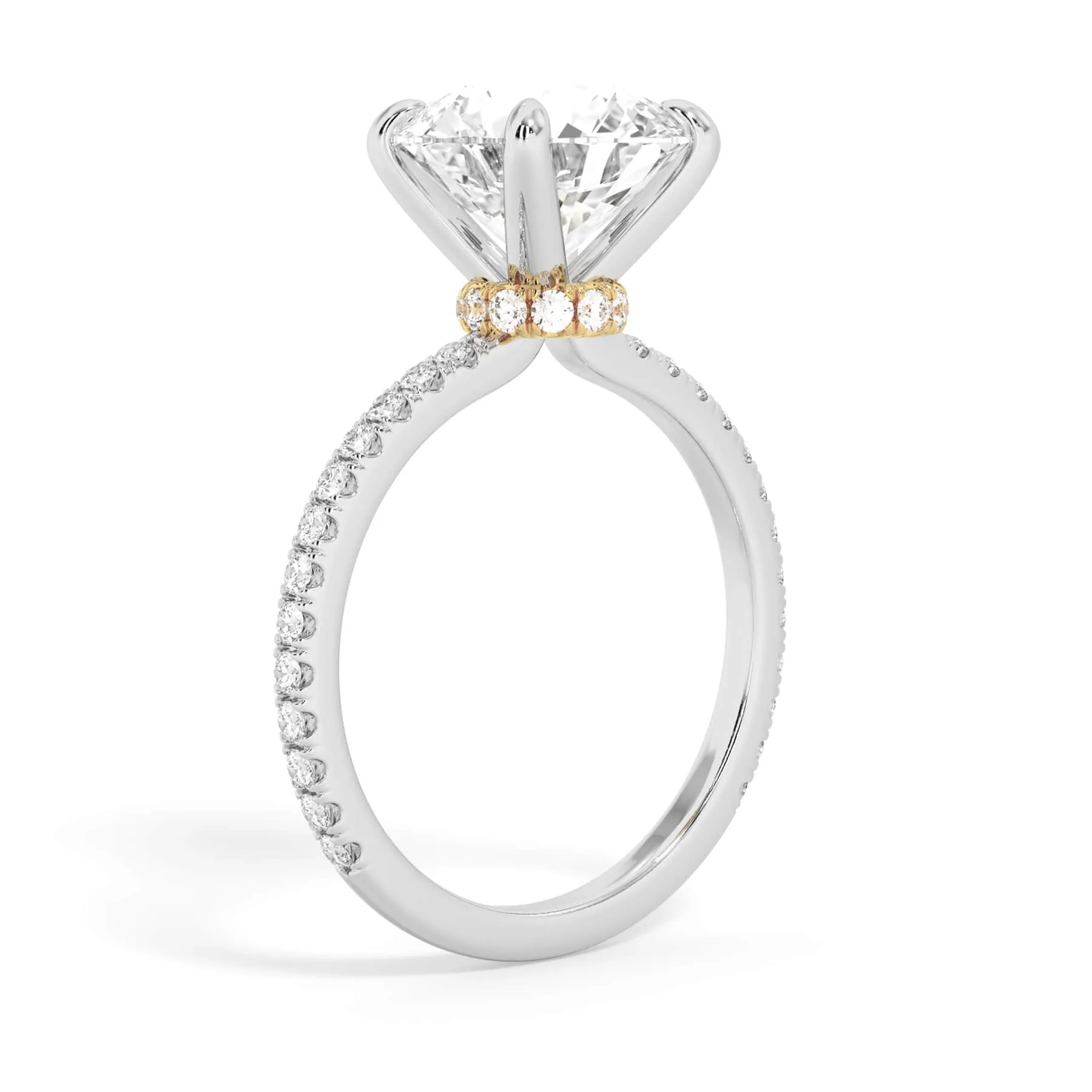 Under Halo with Diamond Shank Engagement Ring - Yellow Gold Wrap