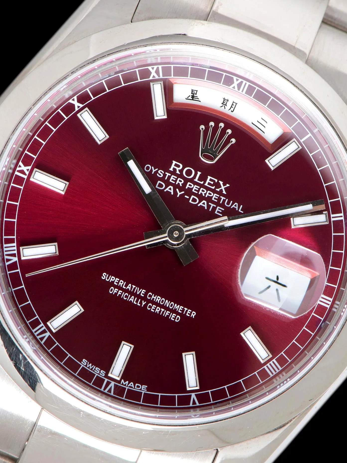 *Unpolished* 2000 Rolex Day-Date 18K WG (Ref. 118209) Cherry Dial W/ Papers