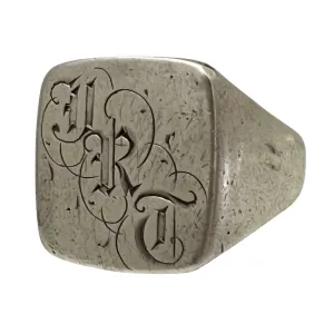 V I N T A G E // Old English JRT / sterling silver initial signet ring / size 9.5