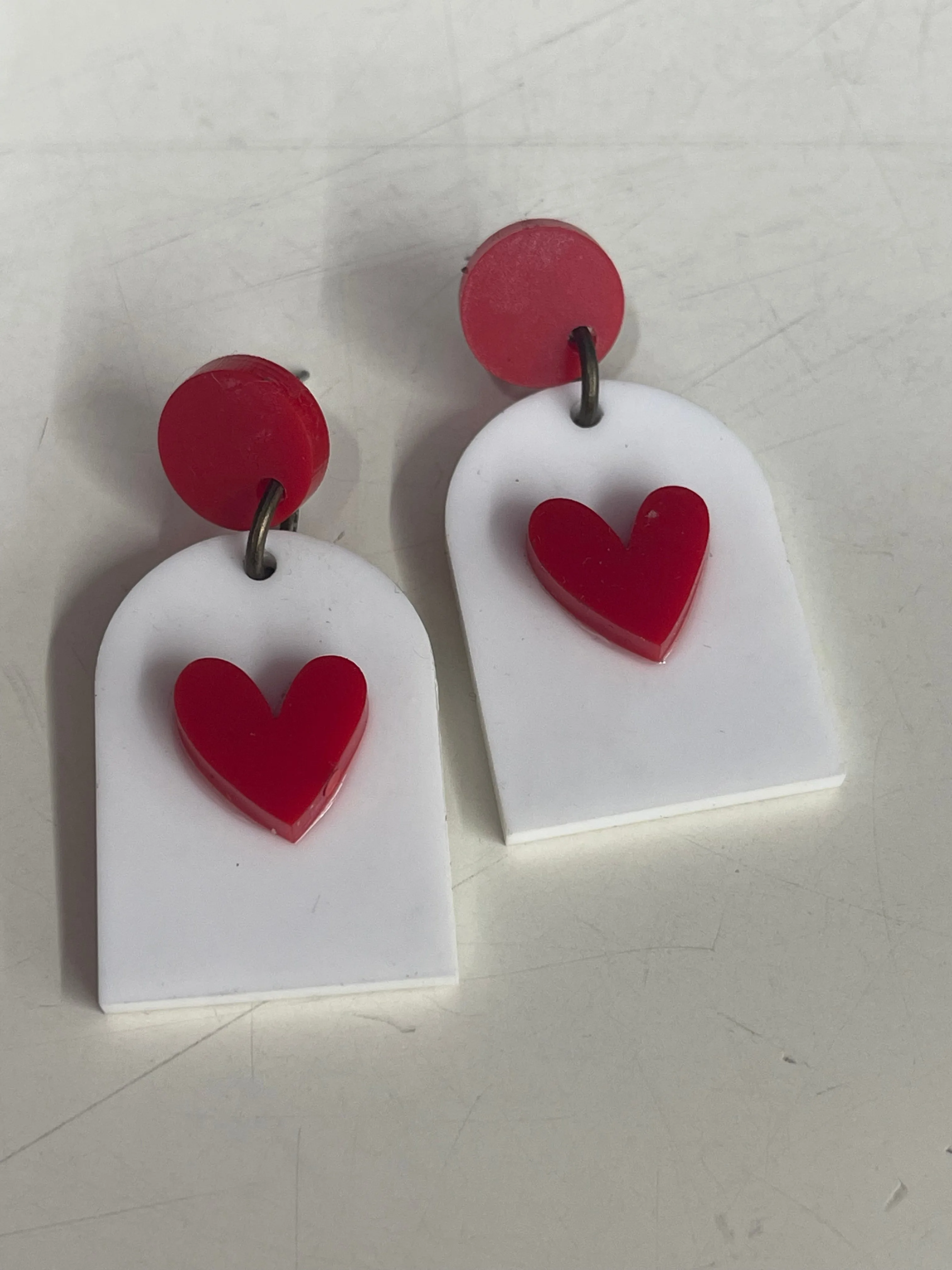 Valentine white and red heart and stud earrings