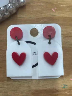 Valentine white and red heart and stud earrings