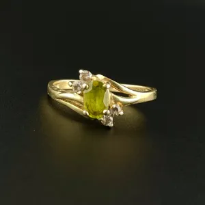 Vintage 10K Gold Peridot Modernist Promise Ring, Sz 6 3/4