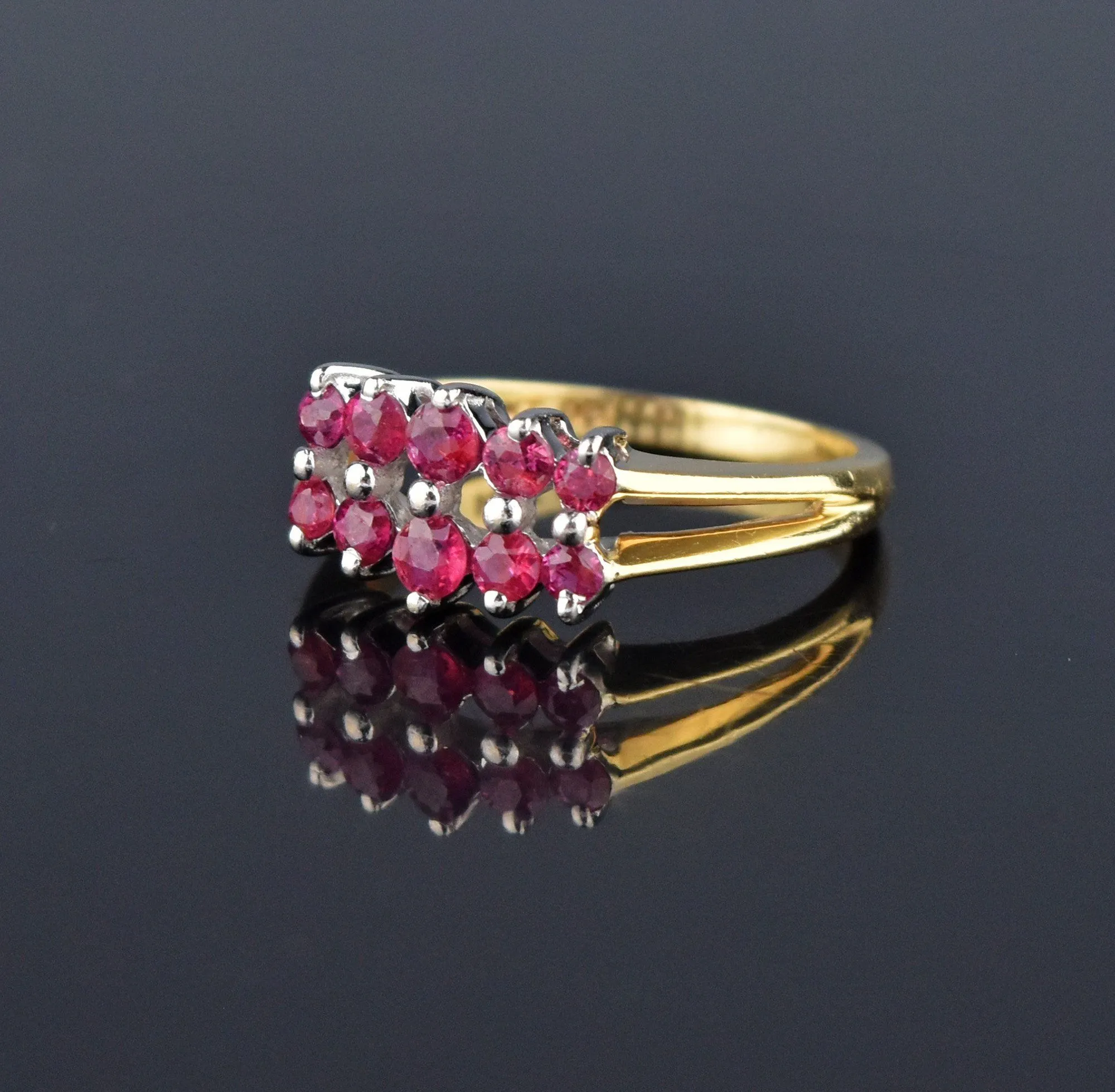 Vintage 14K Gold Double Row Ruby Band Ring