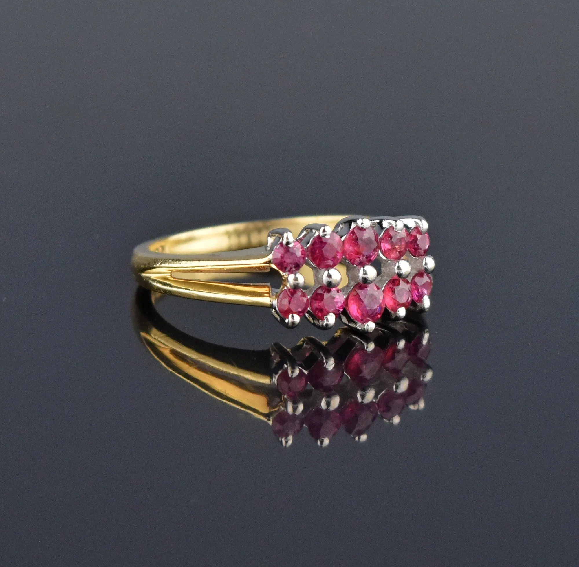 Vintage 14K Gold Double Row Ruby Band Ring