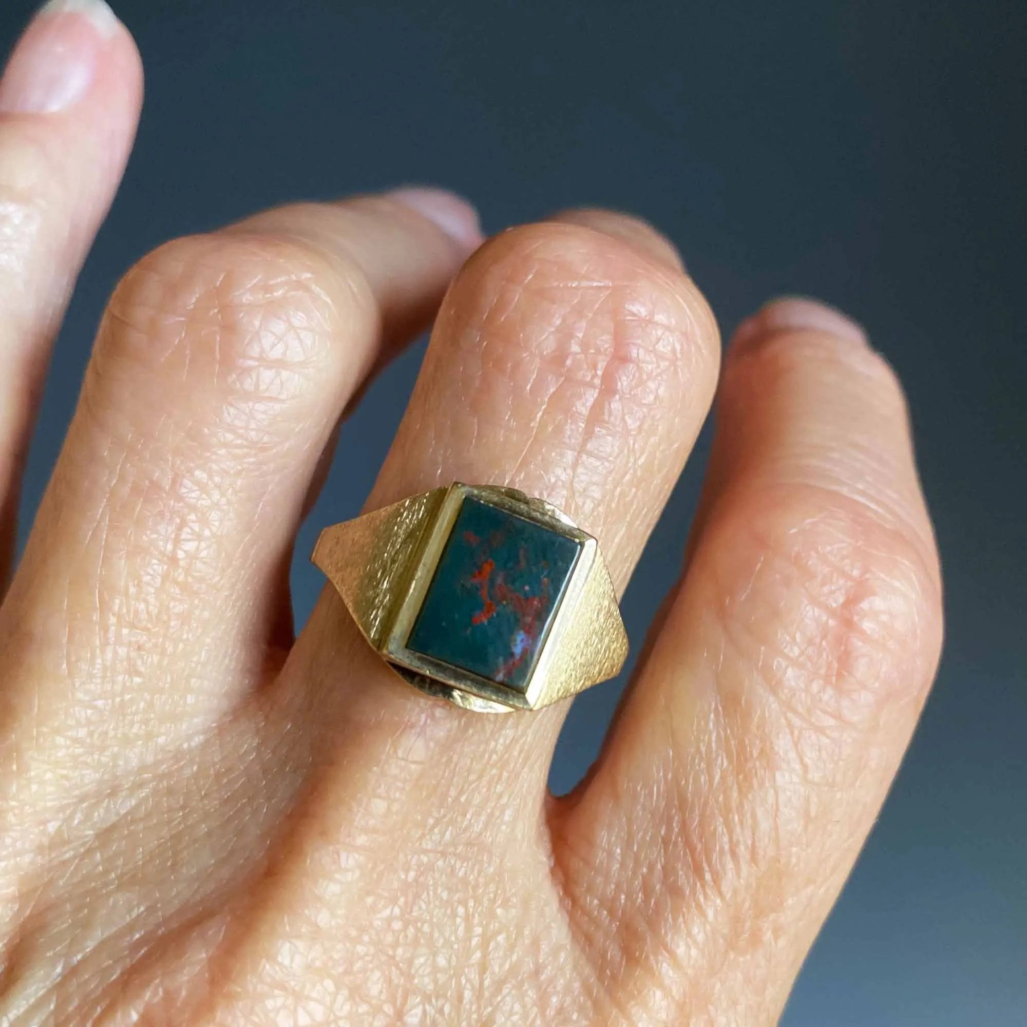 Vintage Bloodstone Signet Ring in 10K Gold