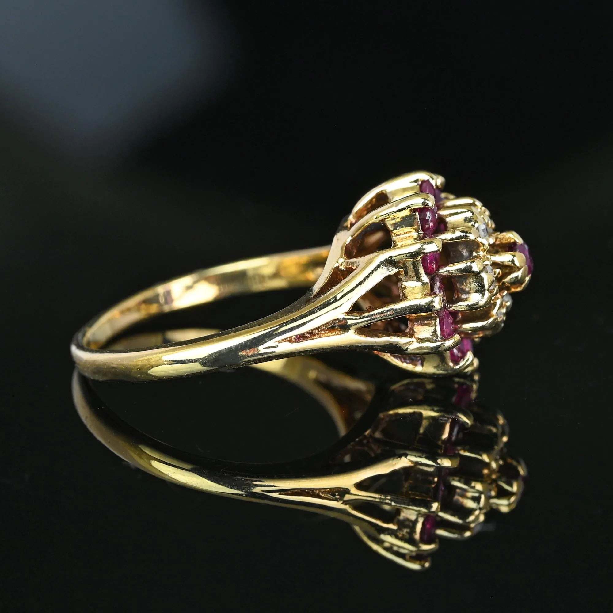 Vintage Diamond Ruby Cluster Harem Style Ring in Gold