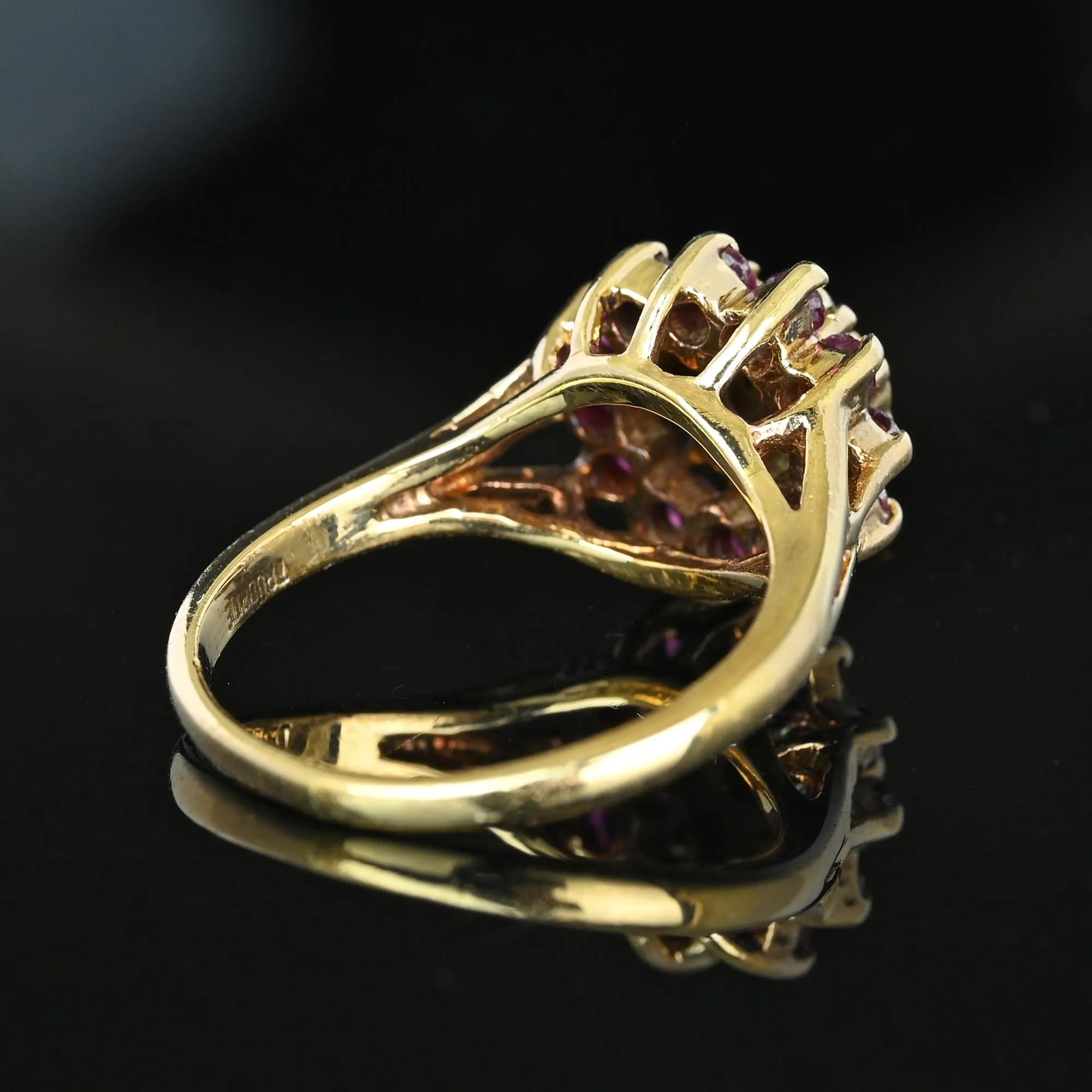 Vintage Diamond Ruby Cluster Harem Style Ring in Gold