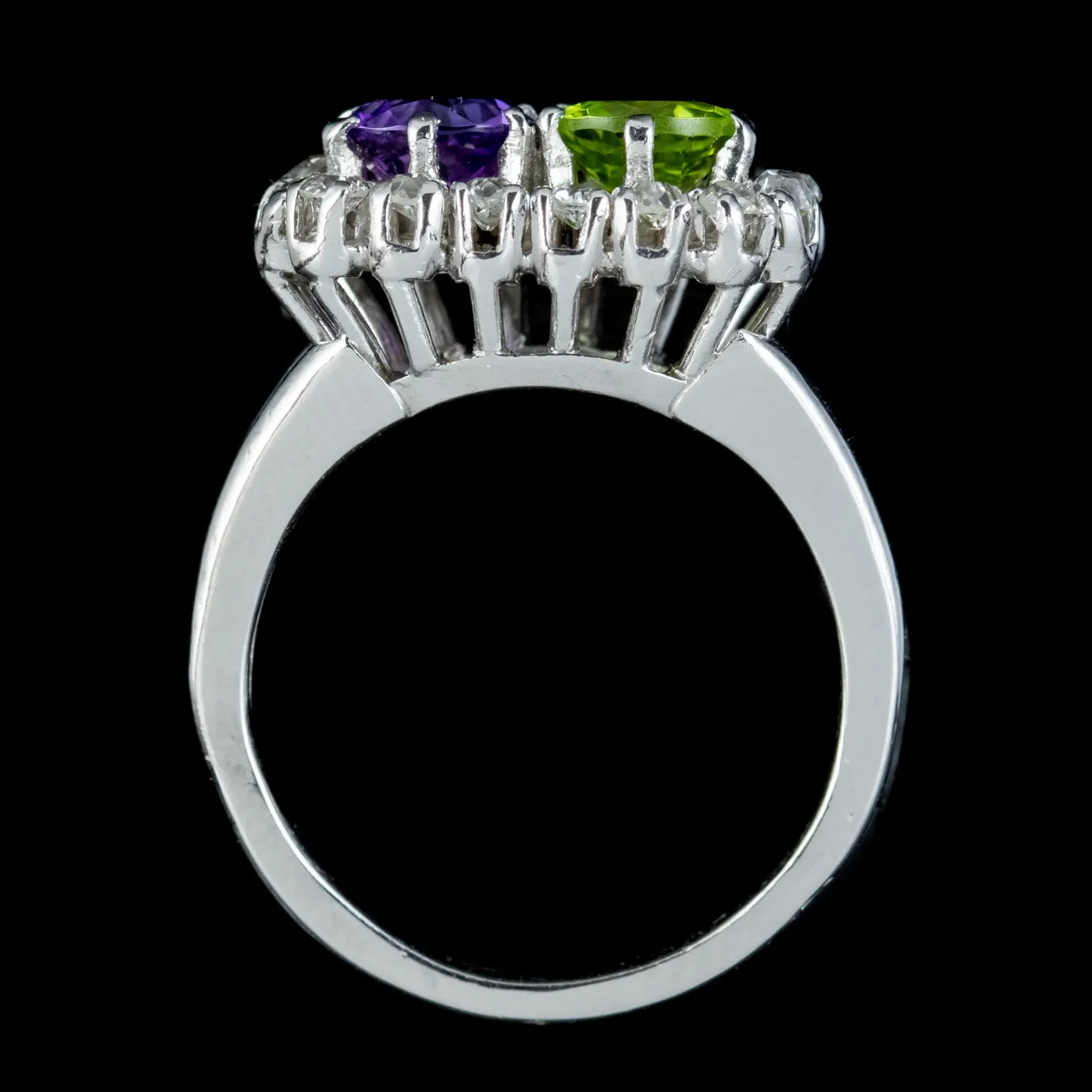 Vintage French Suffragette Ring Platinum Peridot Amethyst 0.80ct of Diamond Circa 1950