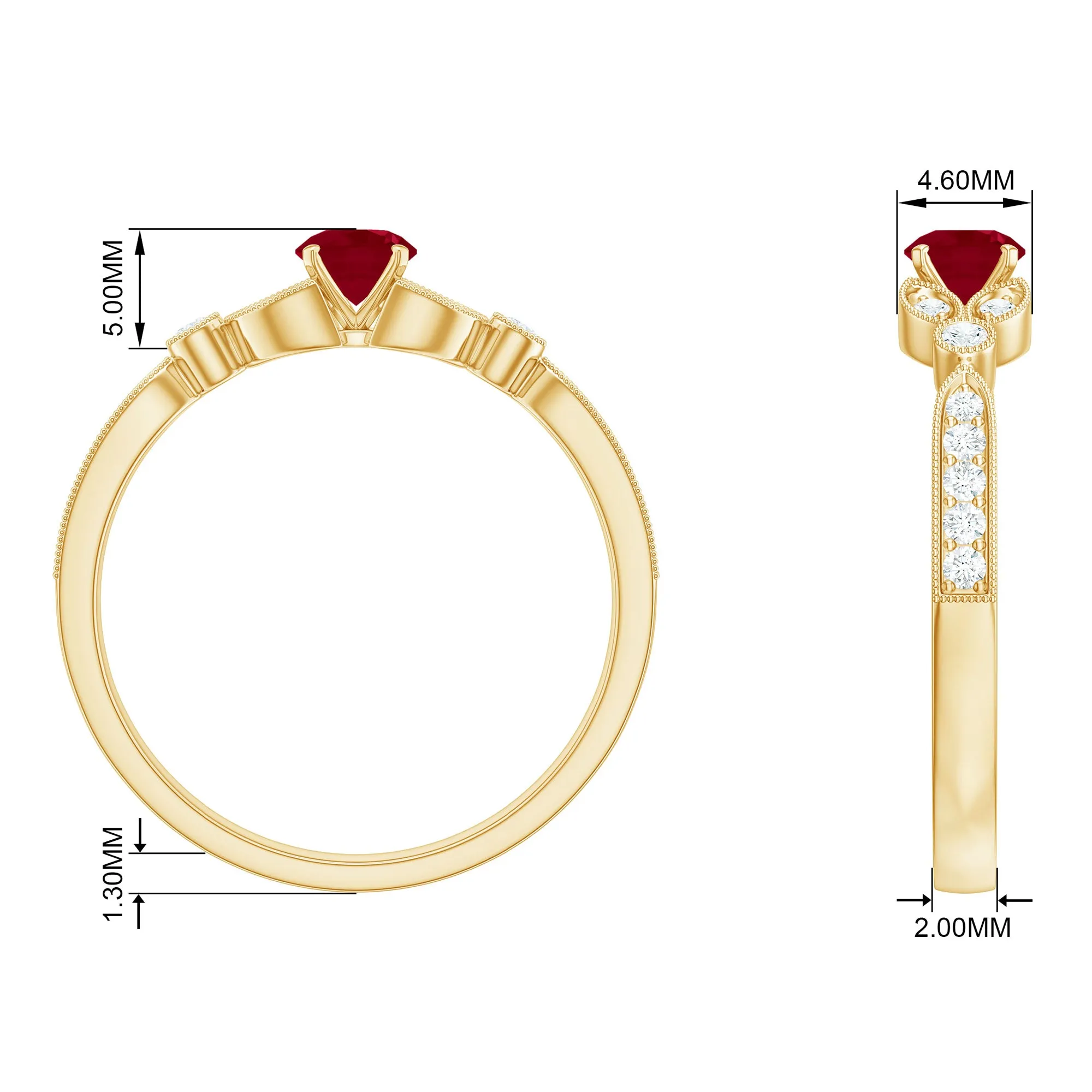 Vintage Inspired Ruby and Diamond Engagement Ring with Milgrain Details