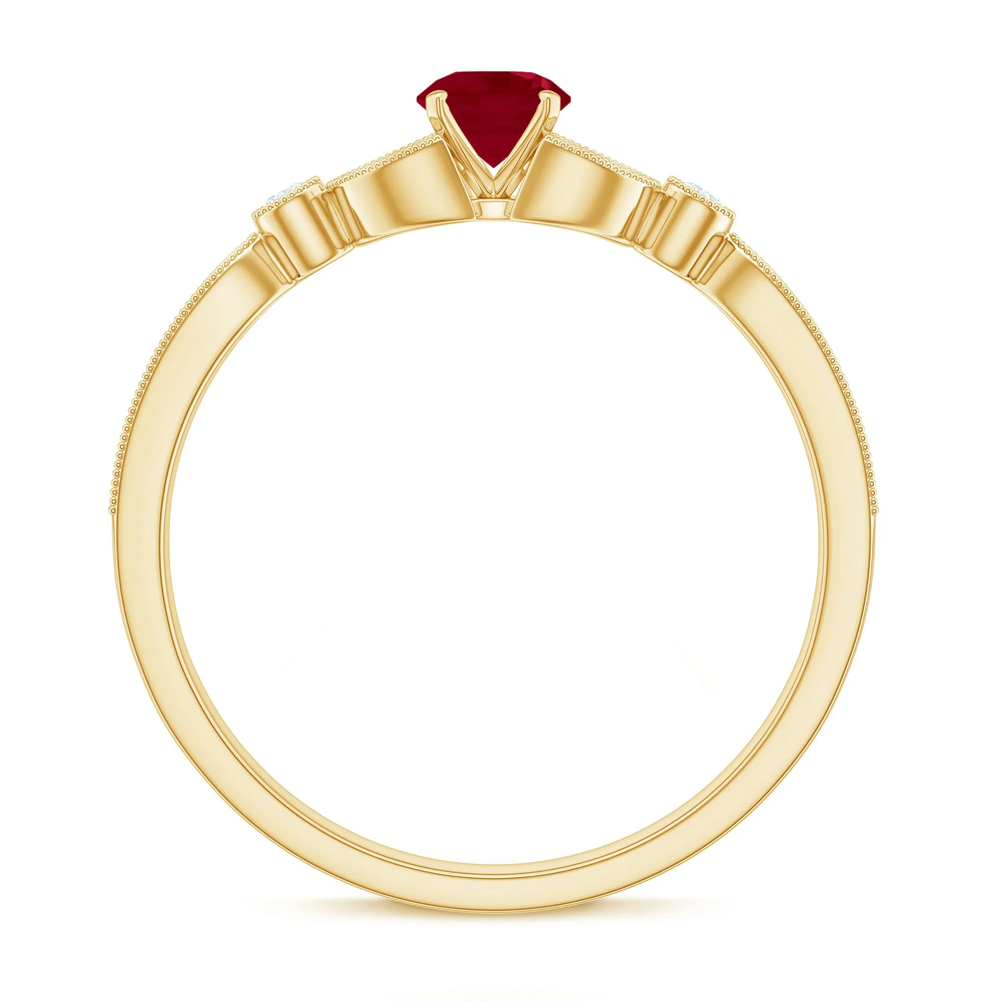 Vintage Inspired Ruby and Diamond Engagement Ring with Milgrain Details