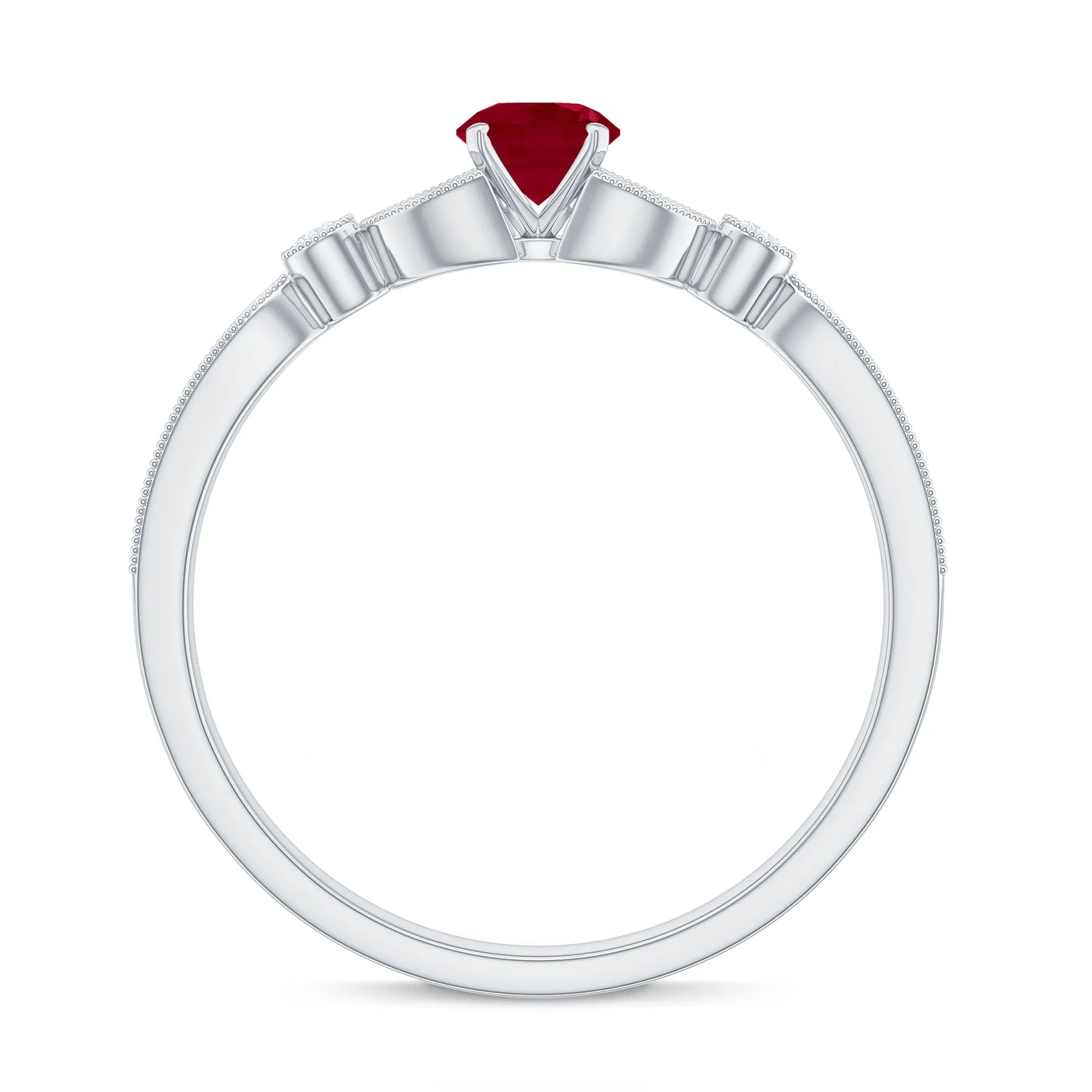 Vintage Inspired Ruby and Diamond Engagement Ring with Milgrain Details