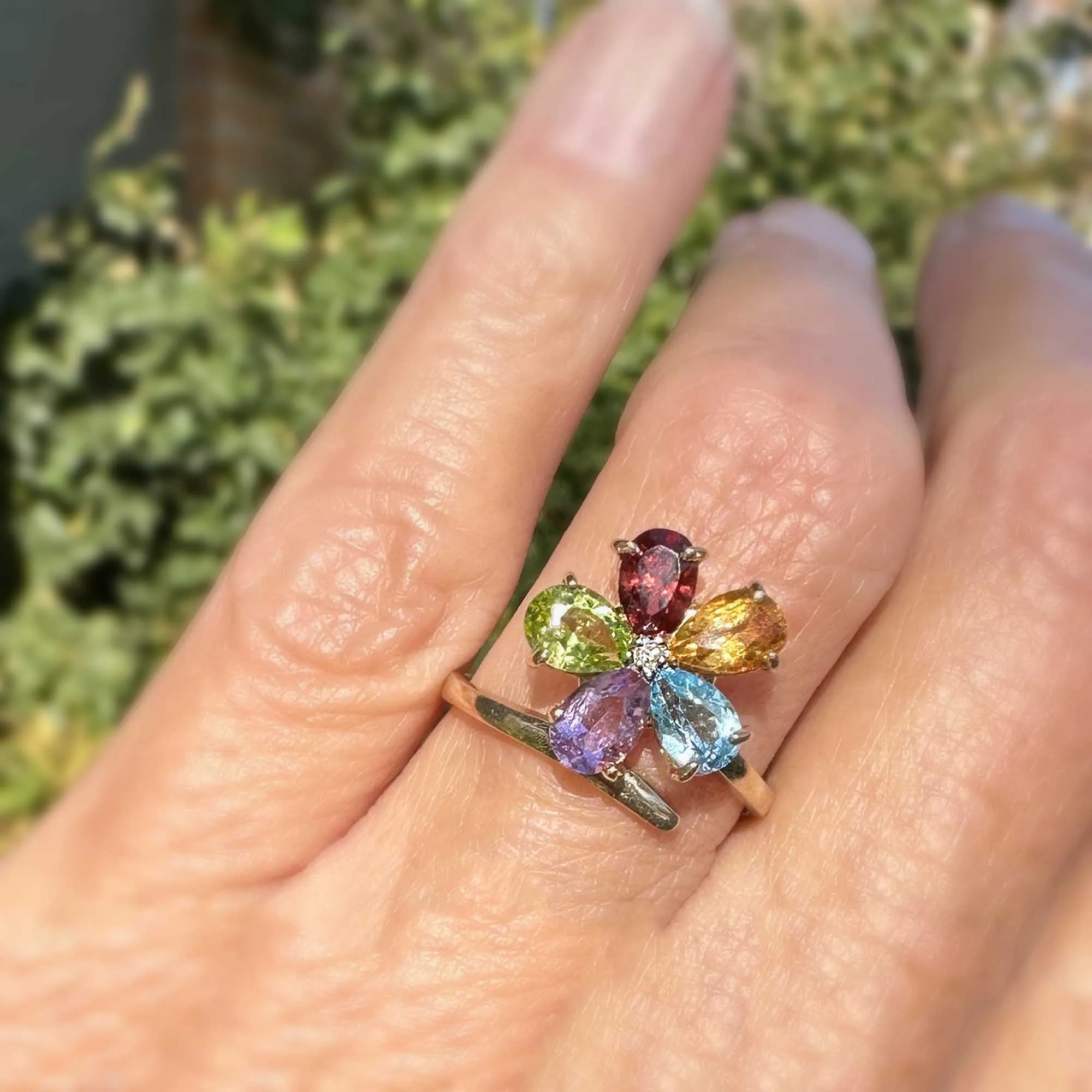 Vintage Multi Gemstone Harlequin Flower Cluster Ring