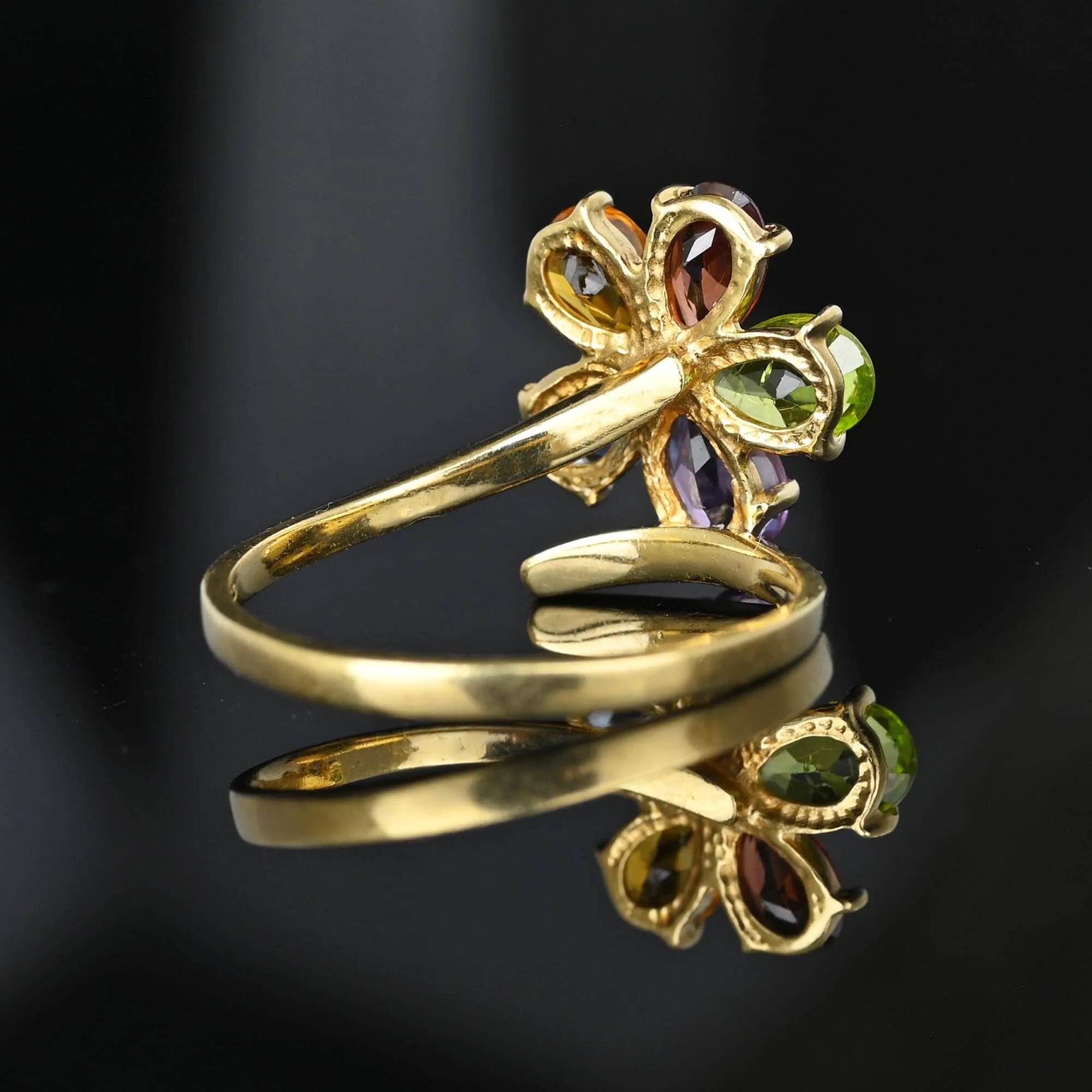 Vintage Multi Gemstone Harlequin Flower Cluster Ring