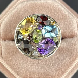 Vintage Silver Multi Gemstone Harlequin Ring, Sz 7