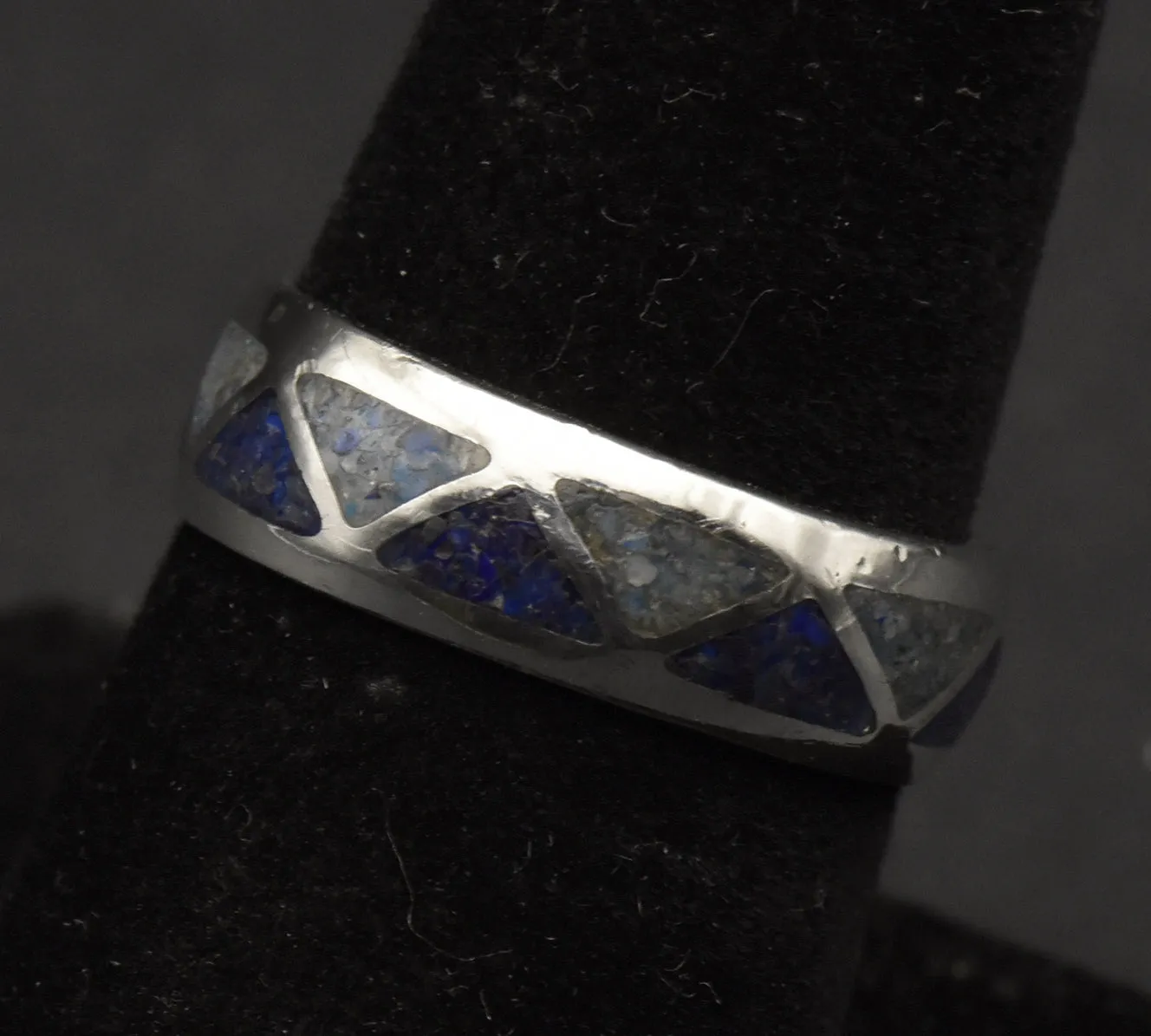 Vintage Sterling Silver Blue Inlaid Crushed Stone Ring - Size 7.75