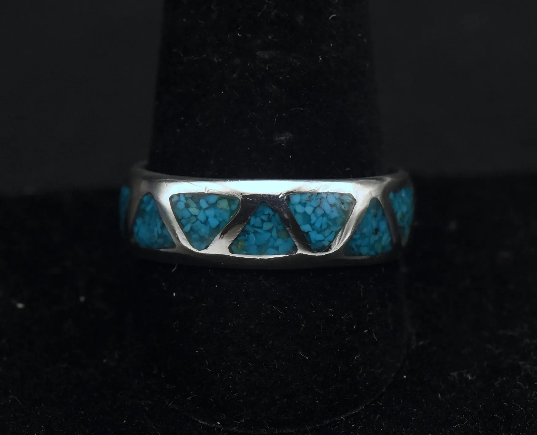 Vintage Sterling Silver Inlaid Crushed Stone Band - Size 10.75