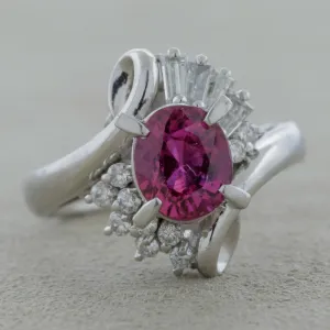 Vivid Ruby Diamond Platinum Ring, GIA Certified