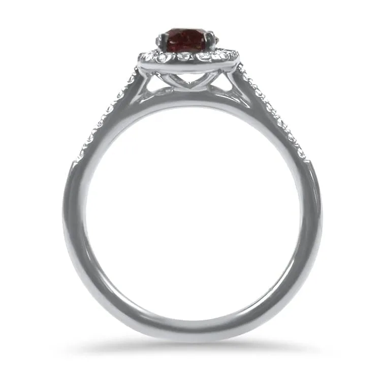 White Gold Oval Ruby and Diamond Halo Ring