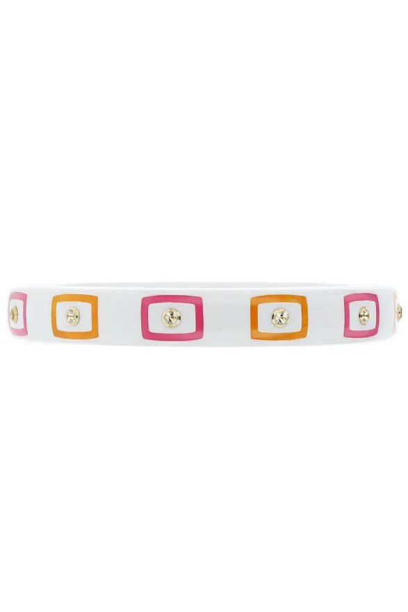 White Topaz Pink Orange Bakelite Bangle