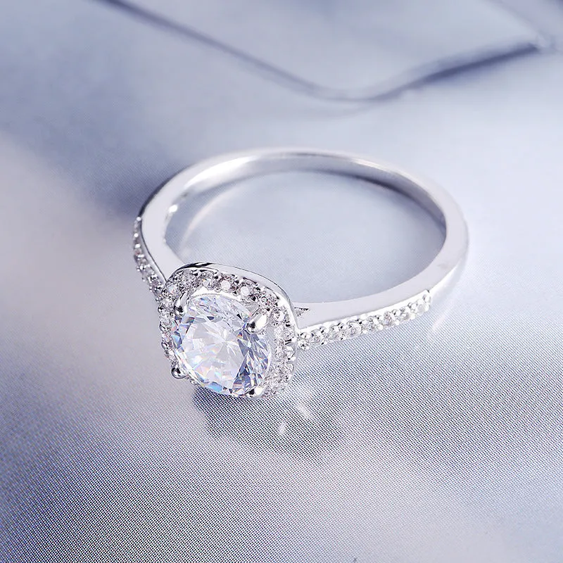 Womens Luxury Cubic Zirconia Engagement Square Ring