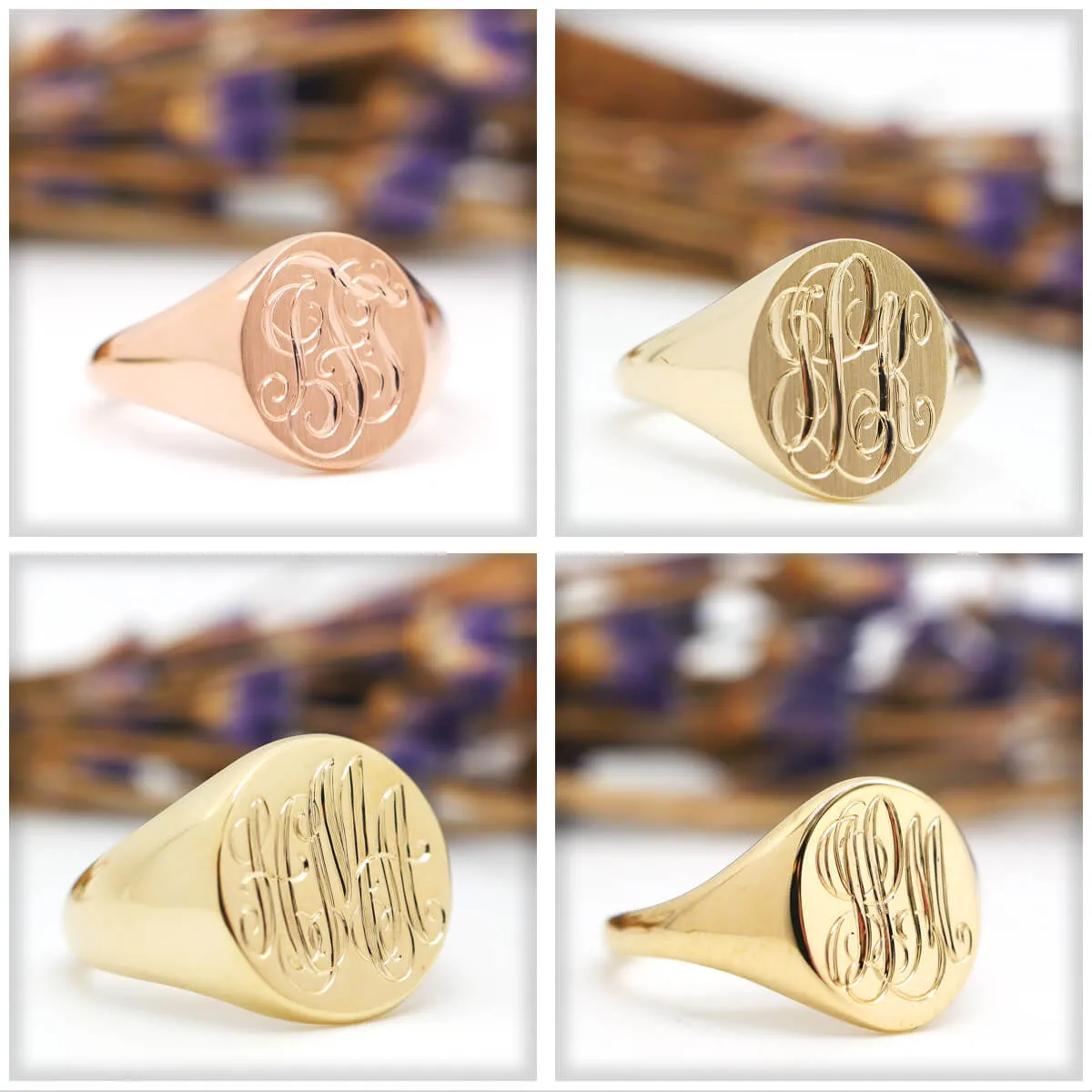 Women's Oval Signet Ring - Large - Hand Engraved Script Monogram