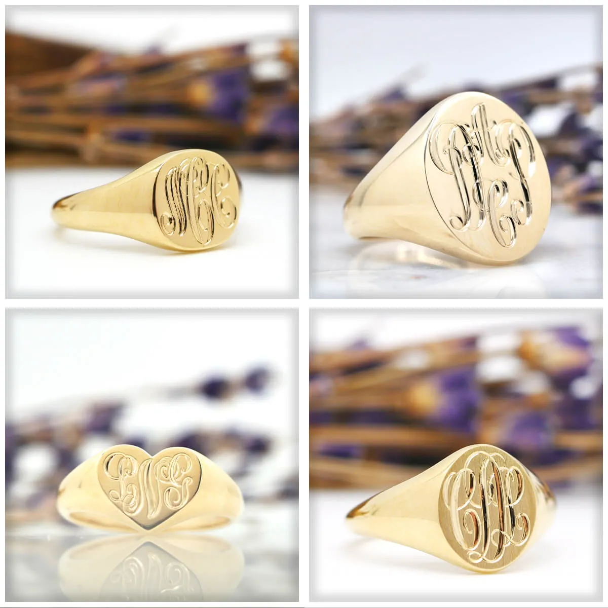 Women's Oval Signet Ring - Large - Hand Engraved Script Monogram