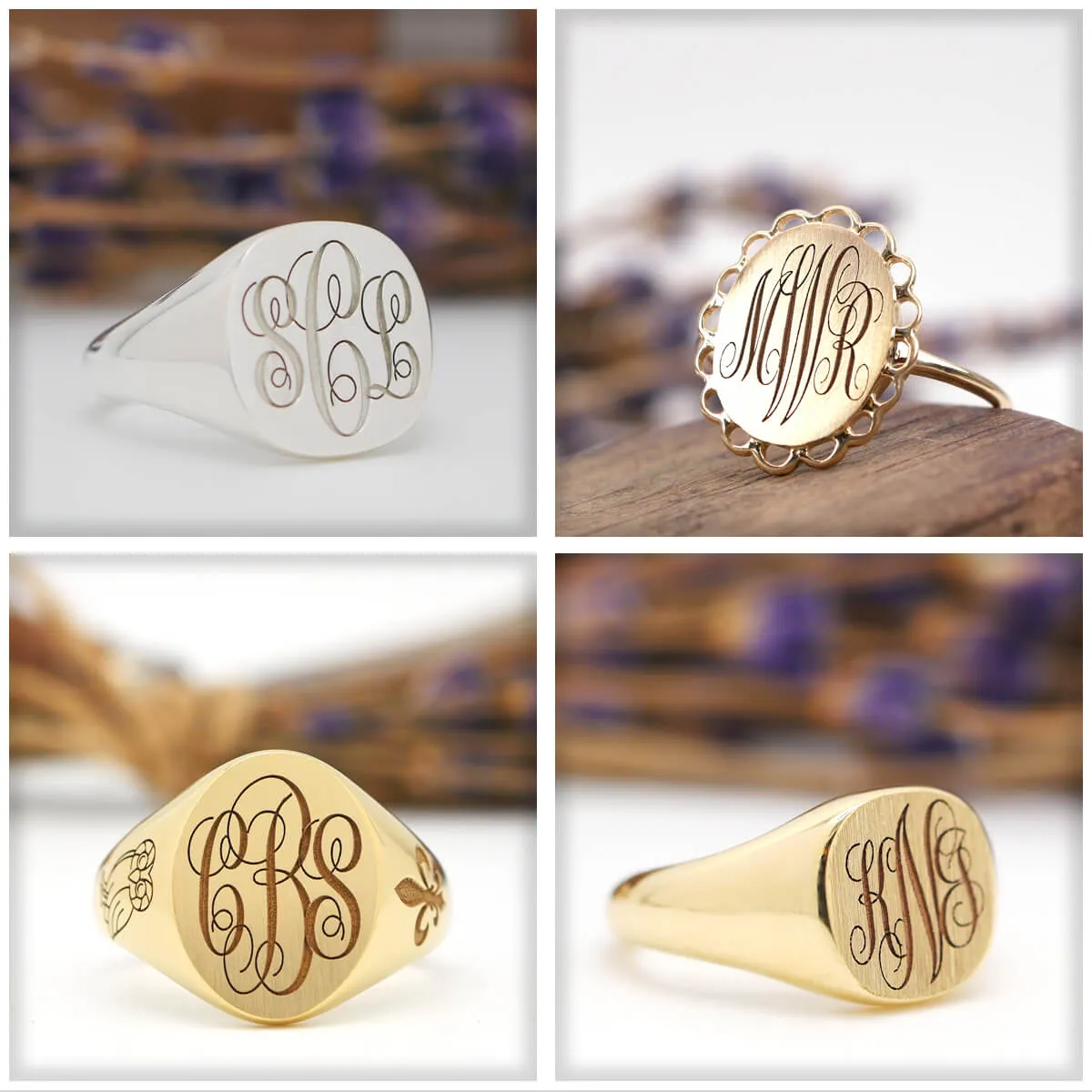 Women's Oval Signet Ring - Small - Laser Engraved Script Monogram