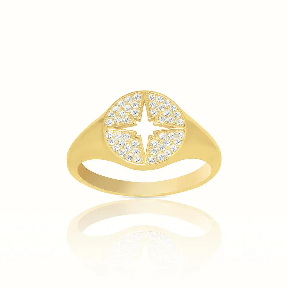 Women's Vermeil Diamond Shinning Star Signet Ring