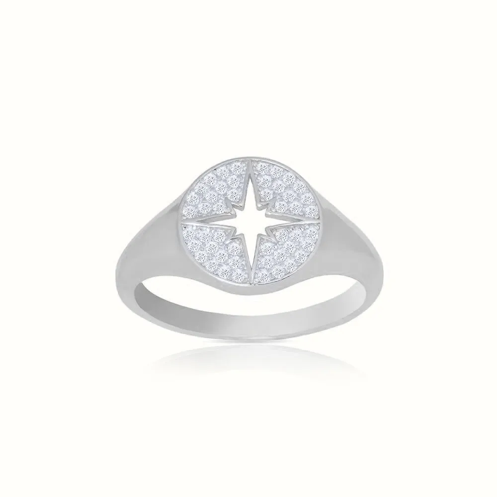 Women's Vermeil Diamond Shinning Star Signet Ring