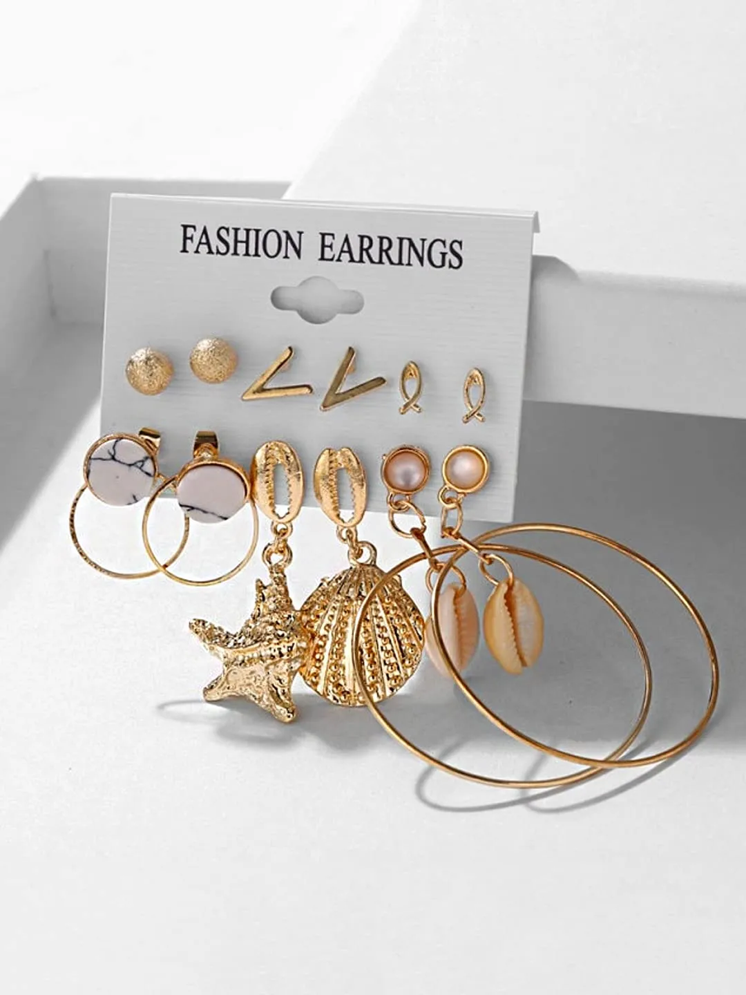 Yellow Chimes Earrings Set for Women Combo of 6 Pairs Gold Plated Geometric Shaped Stud Danglers Earrings for Women and Girls