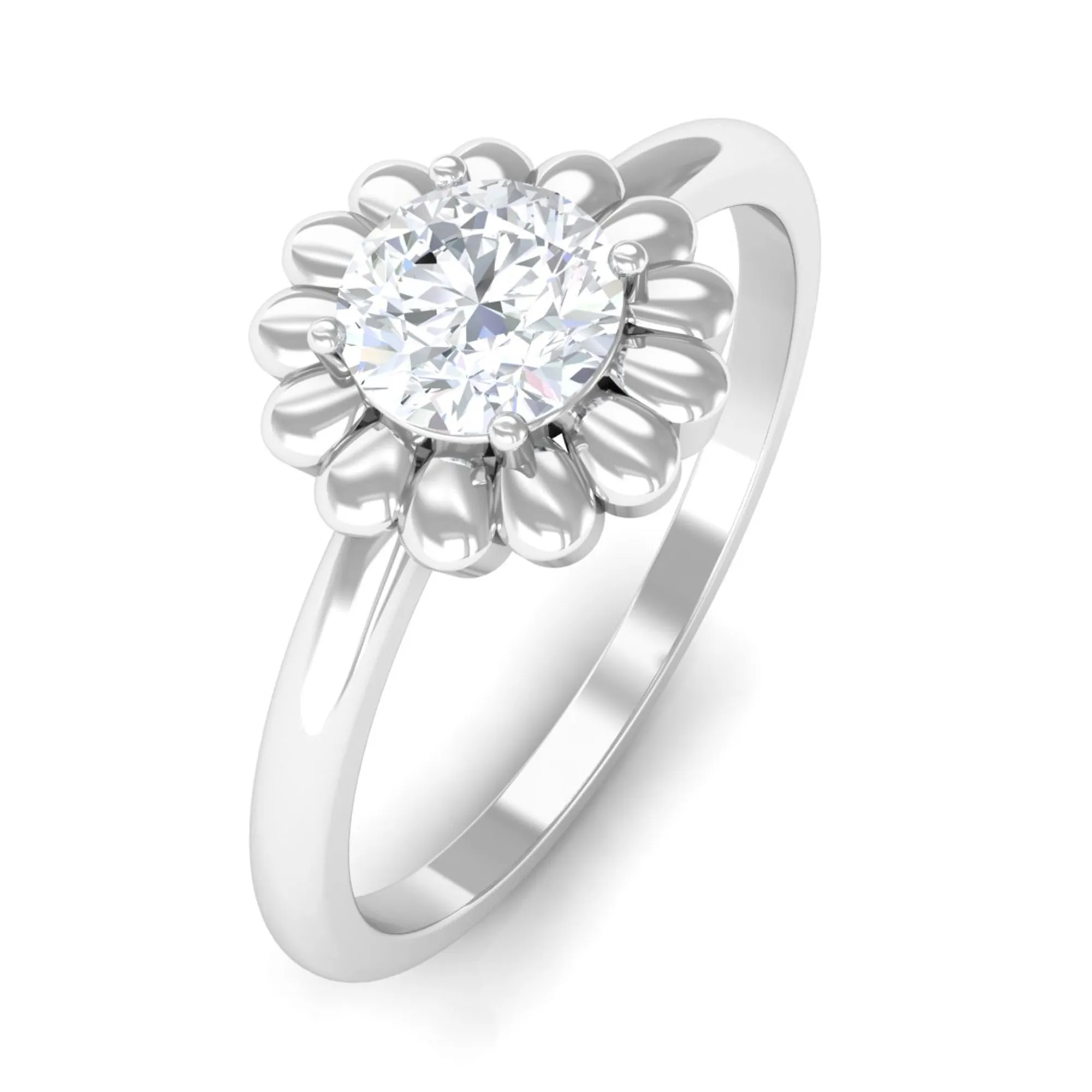 Zircon Floral Solitaire Ring